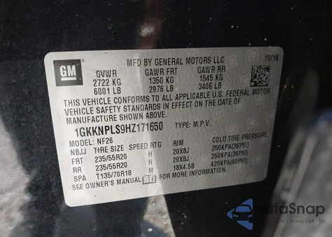 2017 GMC Acadia Denali from USA, damaged, VIN 1GKKNPLS9HZ171650